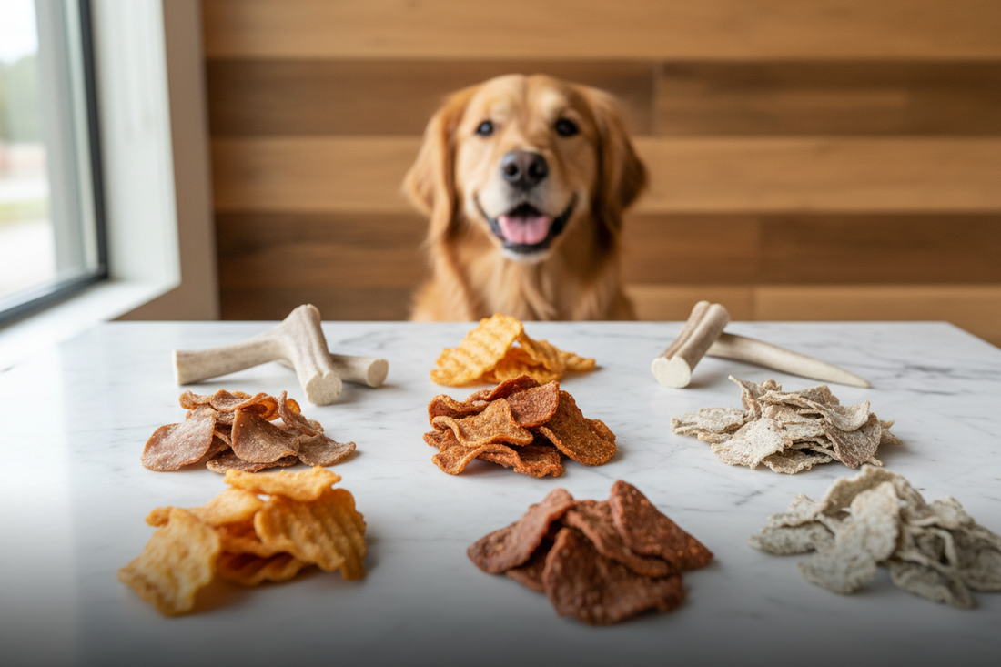 Farm To Pet single-ingredient dog treats, antler chews, and food toppers — USA-made premium dog treats available at Doggo Dream Shop