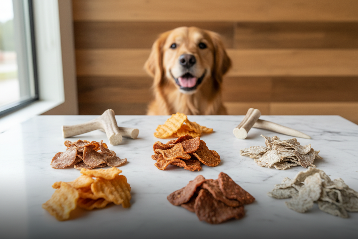 Farm To Pet single-ingredient dog treats, antler chews, and food toppers — USA-made premium dog treats available at Doggo Dream Shop