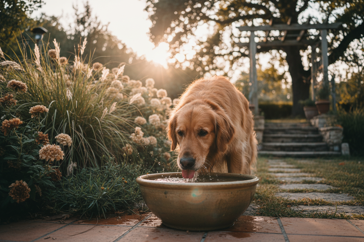 Dog drinking water outdoors on a summer day – Dog Safety & Health | Doggo Dream Shop