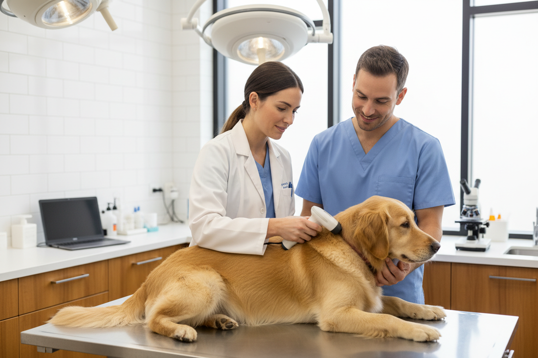 Veterinarian scanning a dog for a microchip – Dog Safety & ID | Doggo Dream Shop