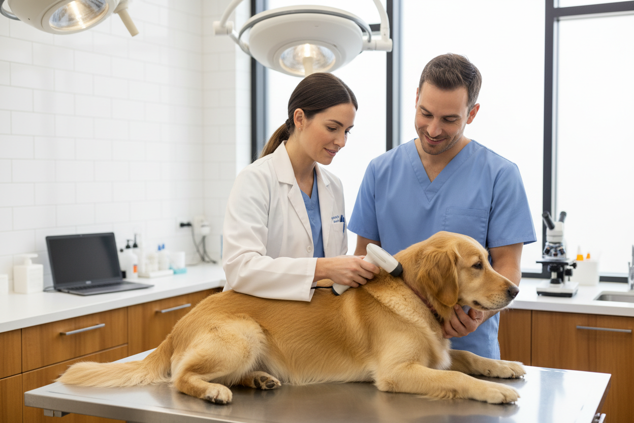 Veterinarian scanning a dog for a microchip – Dog Safety & ID | Doggo Dream Shop