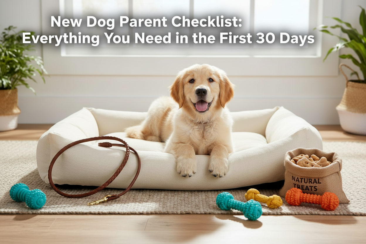 New dog parent essentials including a cozy dog bed, durable toys, and natural treats | Doggo Dream Shop