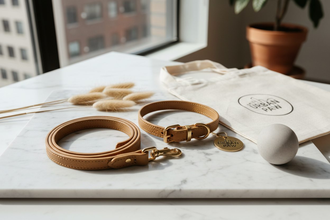 Nina Woof vegan leather dog leash and collar set — premium eco-friendly pet accessories at Doggo Dream Shop