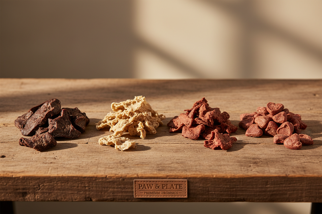 Freeze-dried beef liver, beef lung, turkey liver, and turkey heart dog treats by Wild Instinct Pet — single-ingredient, grain-free, vet-backed
