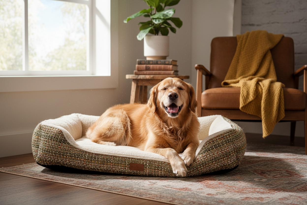 Dog resting on an orthopedic dog bed – Dog Beds | Doggo Dream Shop