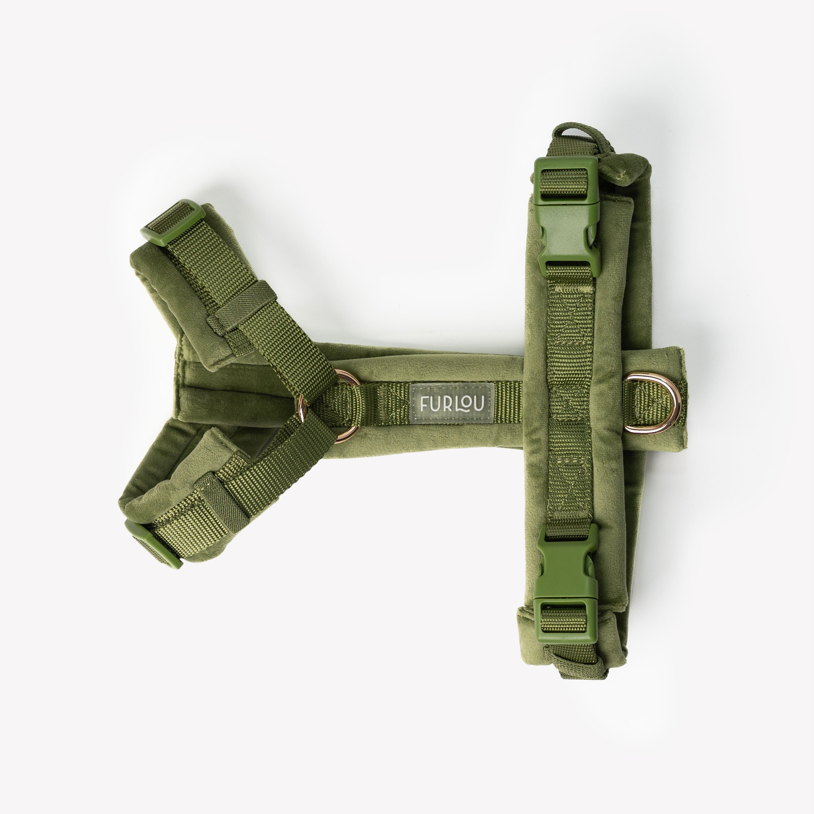 Green Velvet Dog Harness – 5-Point Adjustable Fit | FURLOU