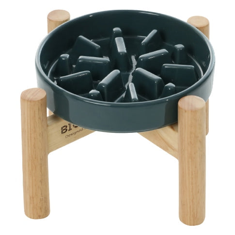 Spark Slow Feeder Dog Bowl – Ceramic, Non-Slip, Optional Wood Stand