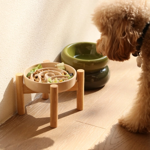 Spark Slow Feeder Dog Bowl – Ceramic, Non-Slip, Optional Wood Stand
