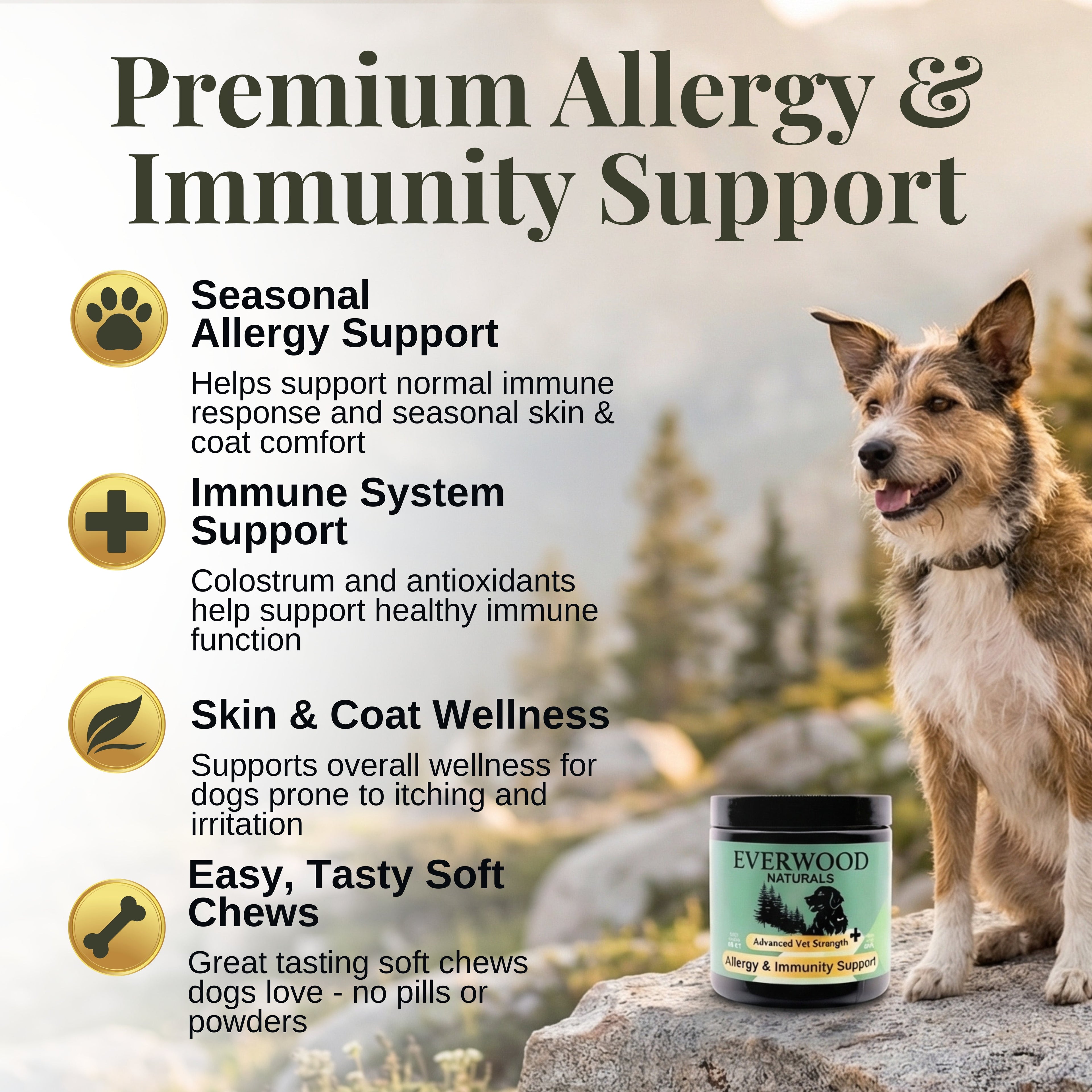 Advanced Vet Strength Allergy & Immunity Dog Supplement Chews | Everwood Naturals