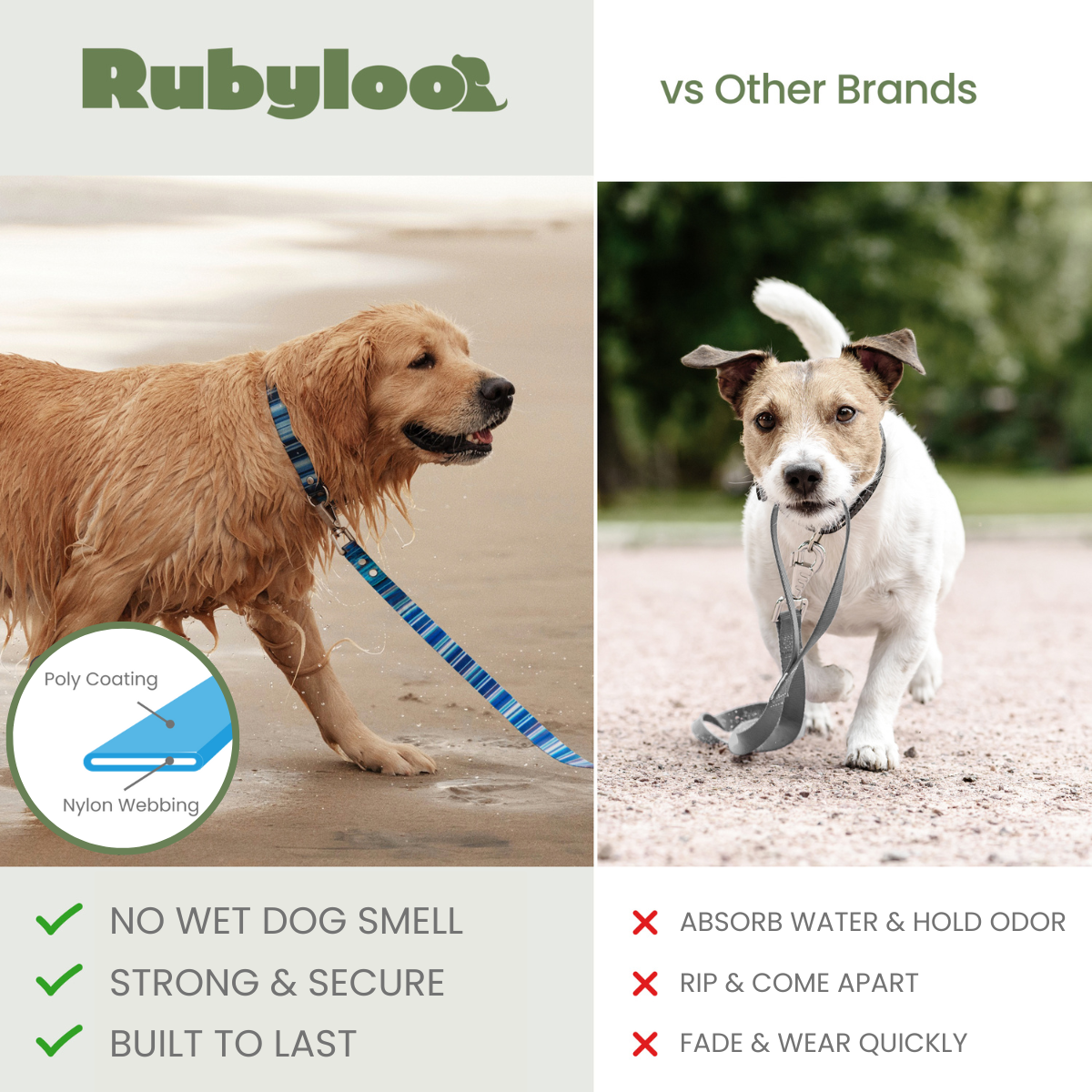 Waterproof Dog Leash – Washable, Stink-Proof & Quick-Dry | Rubyloo
