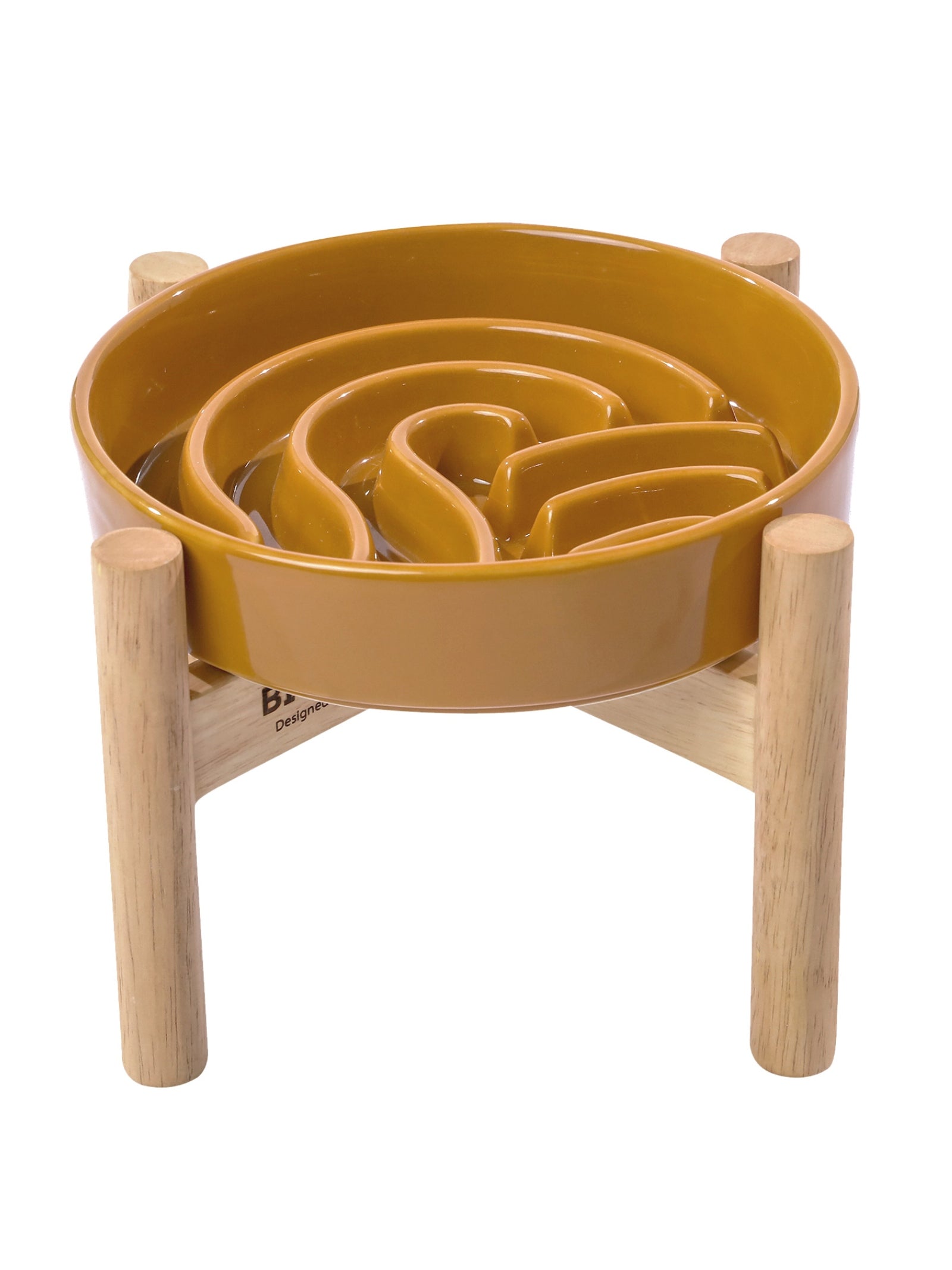 Wave Slow Feeder Dog Bowl – Ceramic, Non-Slip, Optional Wood Stand
