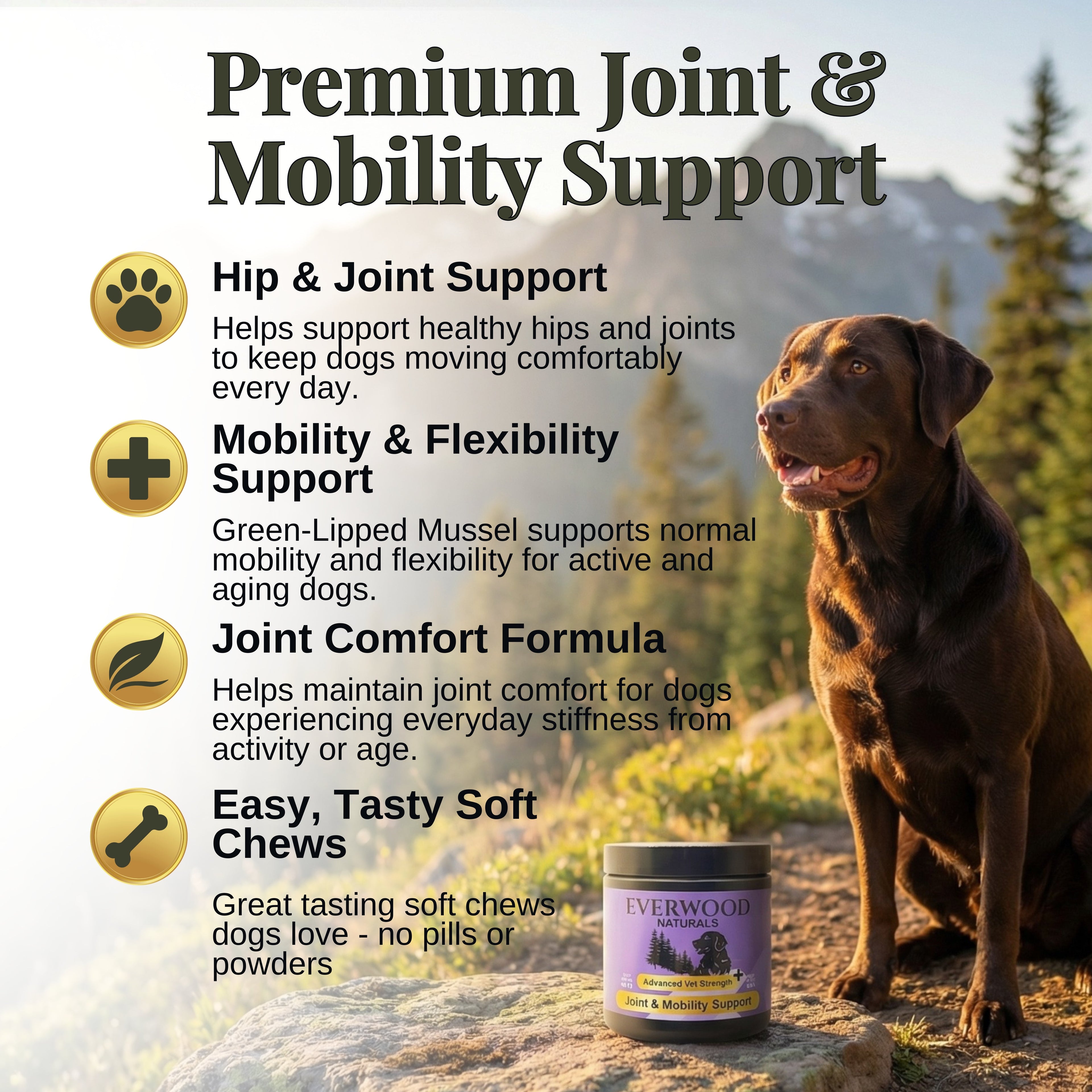 Advanced Vet Strength Joint & Mobility Dog Supplement Chews | Everwood Naturals