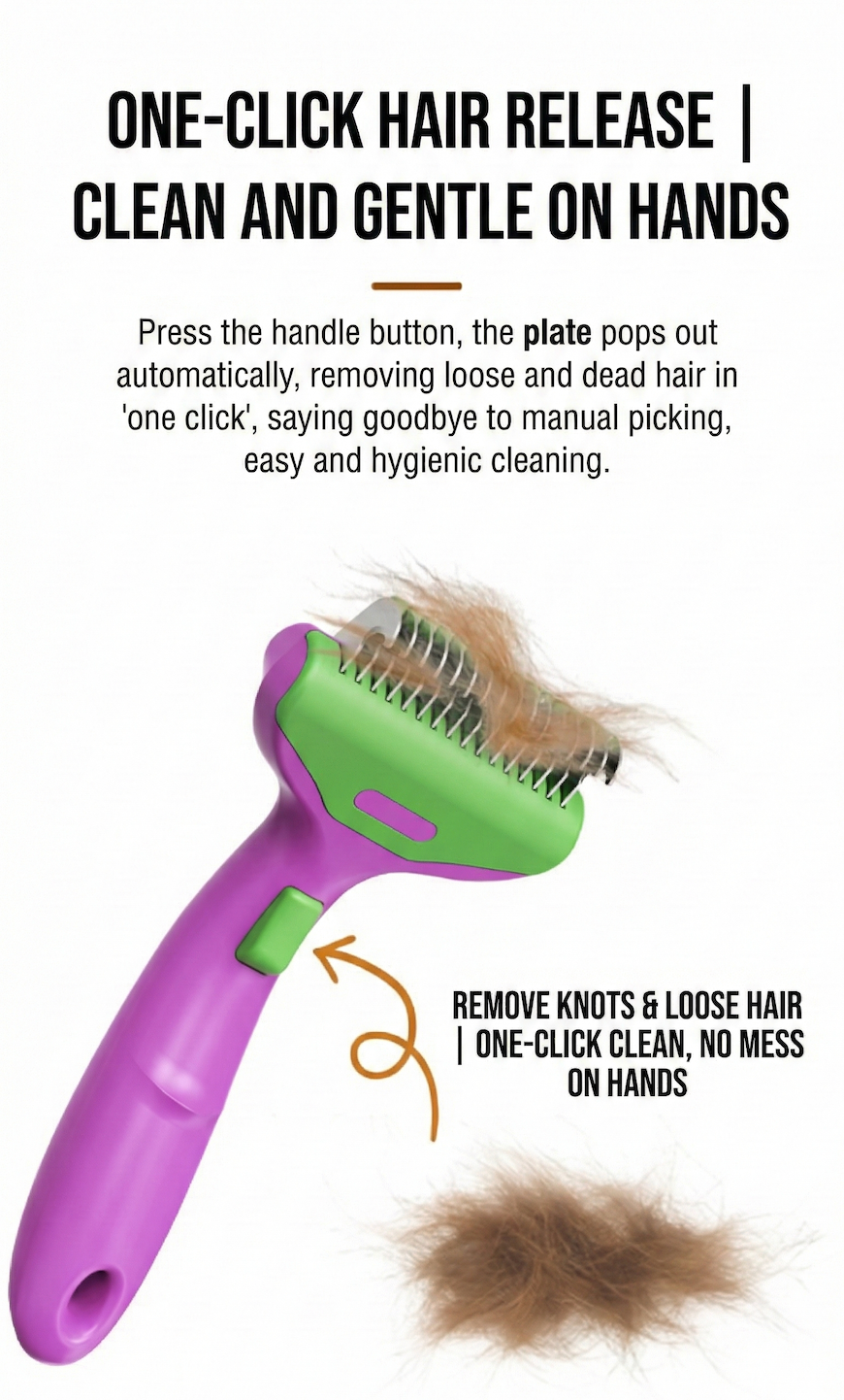 CalmCare Dematting Rake – One-Click Fur Release Grooming Brush | Dr. Milou
