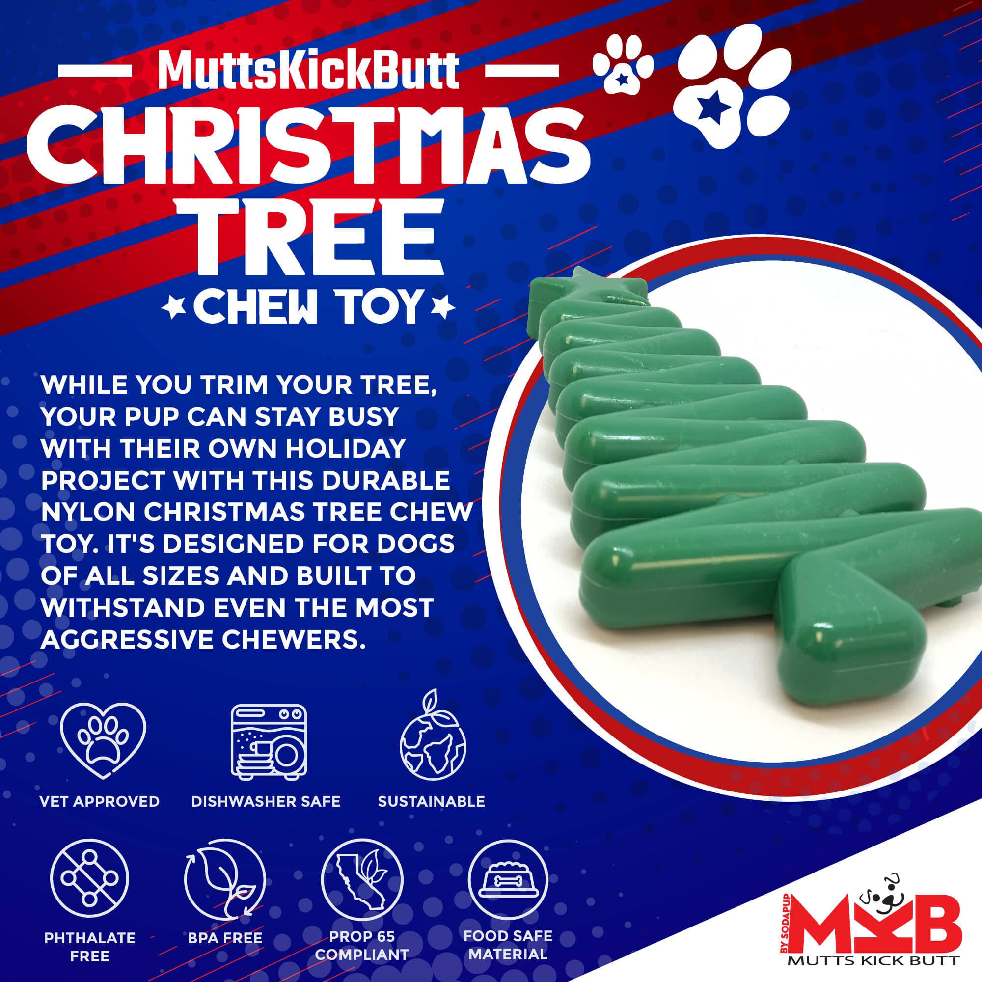 Christmas Tree Nylon Dog Chew Toy for Aggressive Chewers | USA Made