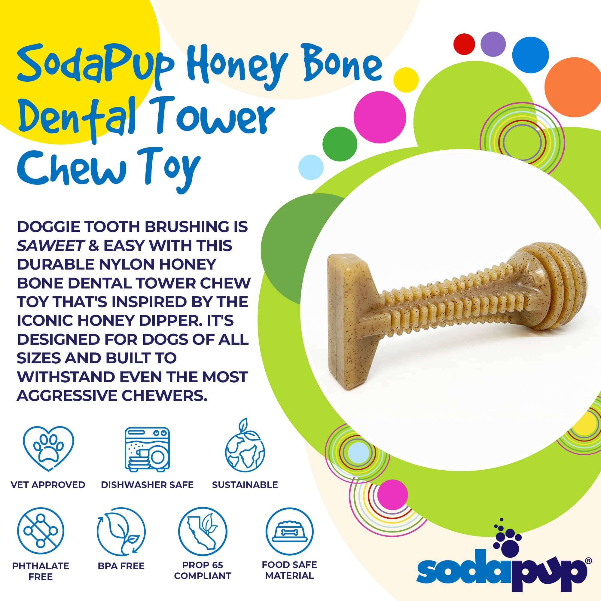 Honey Bone Dental Tower Nylon Dog Chew Toy for Aggressive Chewers | USA Made
