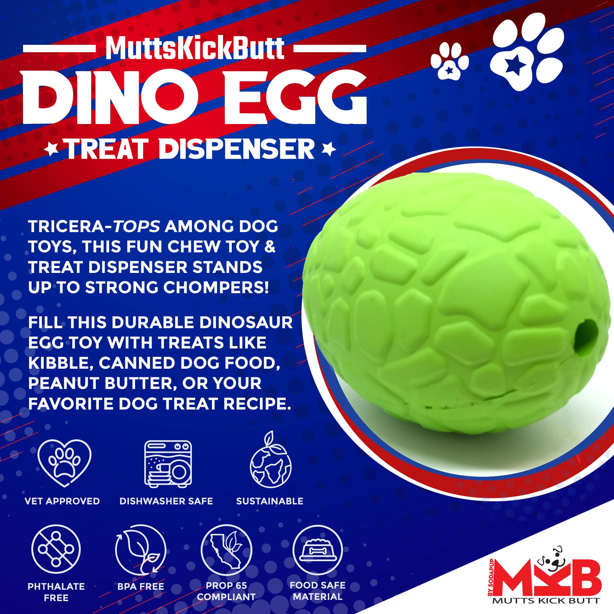 Dinosaur Egg Dog Chew Toy & Treat Dispenser | USA Made