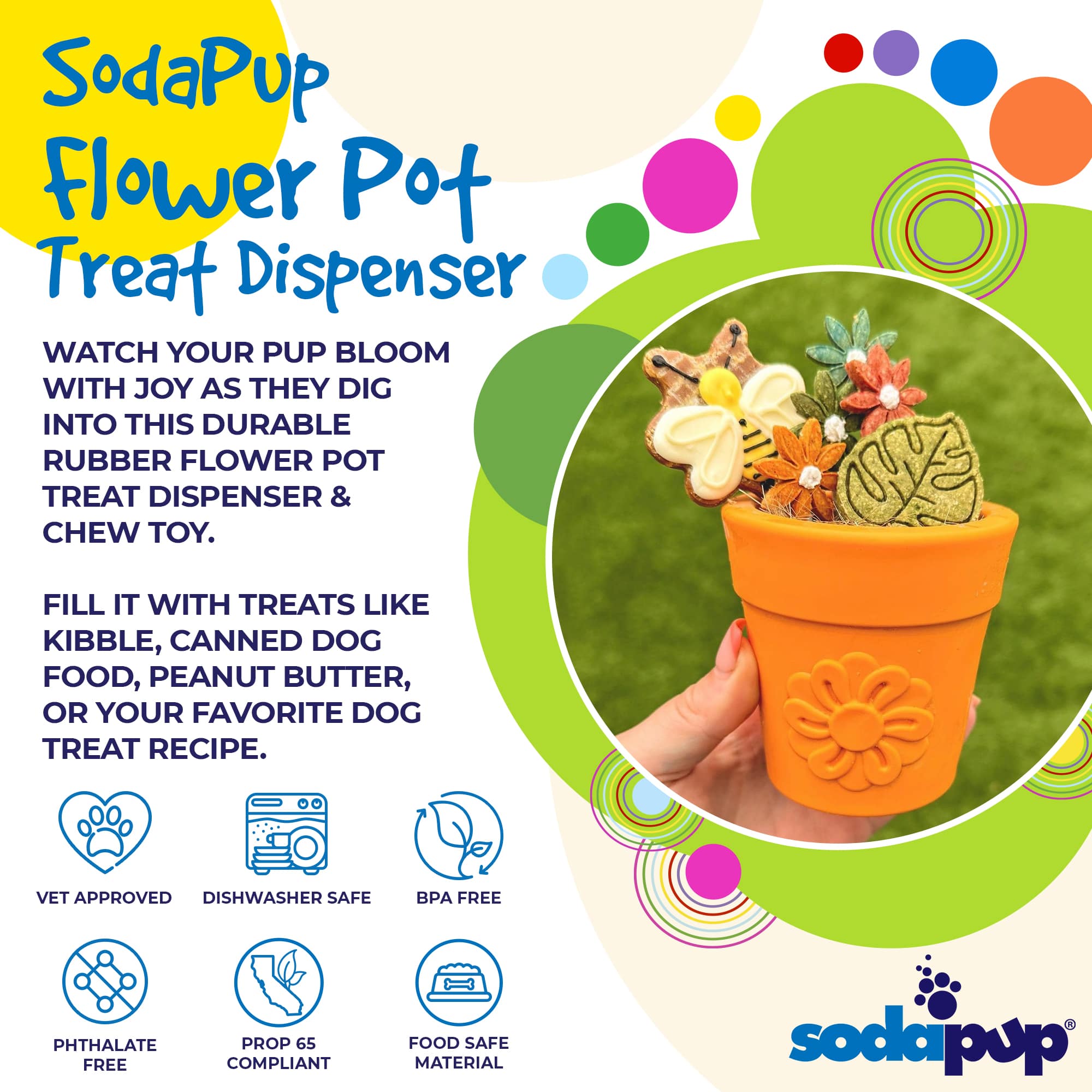 Large Flower Pot eCup Dog Treat Dispenser & Enrichment Toy | USA Made
