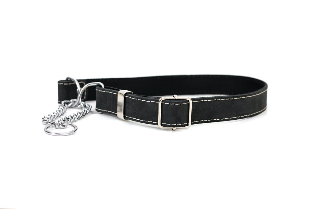 Martingale Midnight Black Leather Dog Collar | Euro-Dog