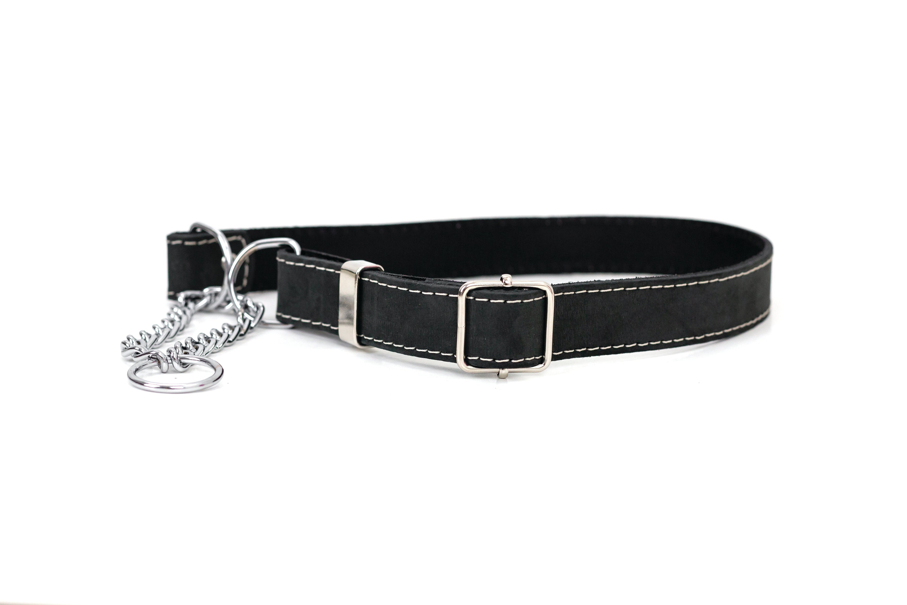 Martingale Midnight Black Leather Dog Collar | Euro-Dog