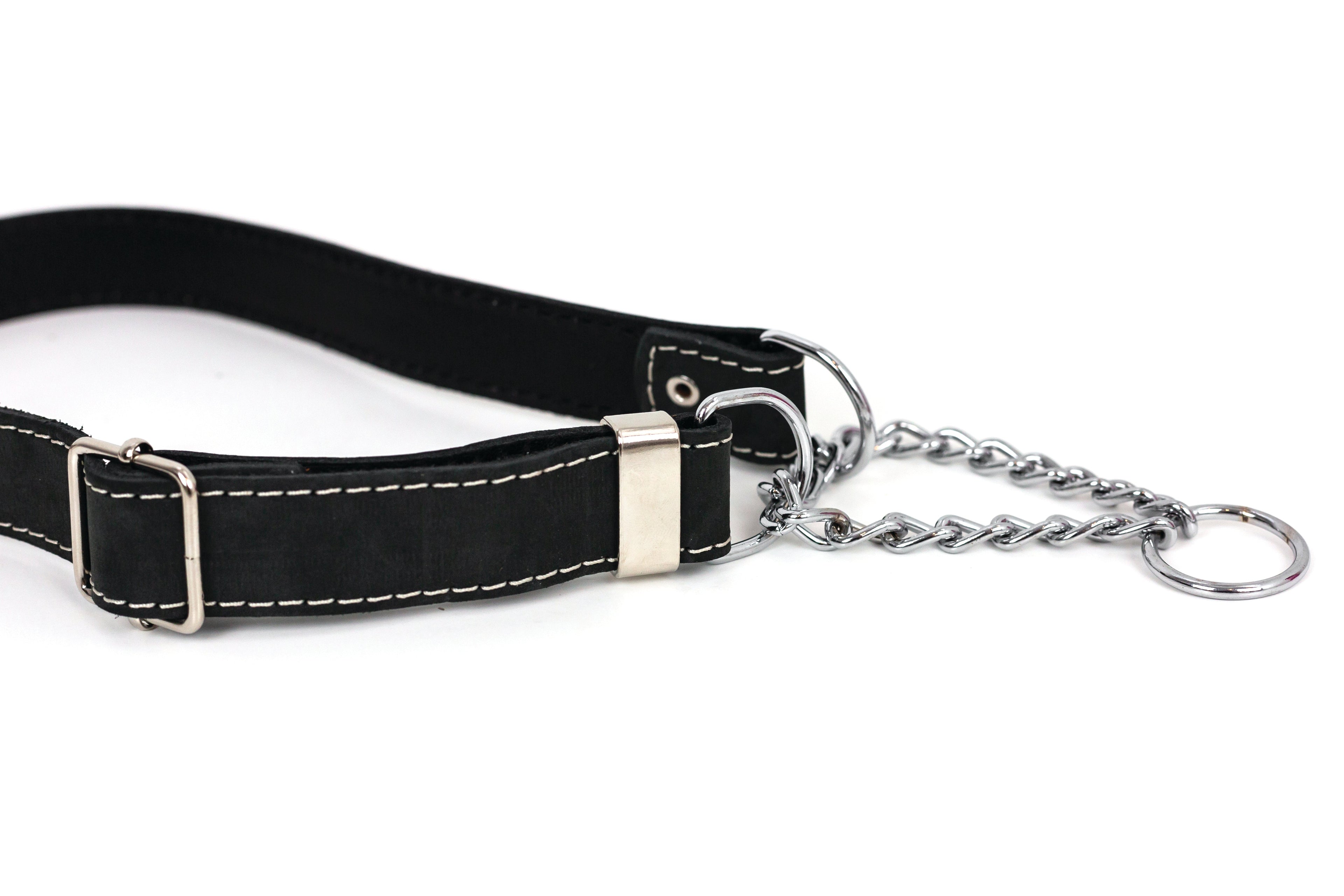 Martingale Midnight Black Leather Dog Collar | Euro-Dog