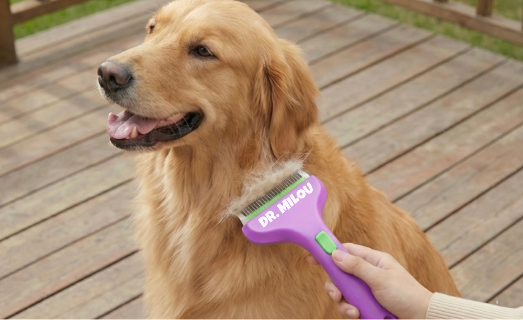 CalmCare Dematting Rake – One-Click Fur Release Grooming Brush | Dr. Milou