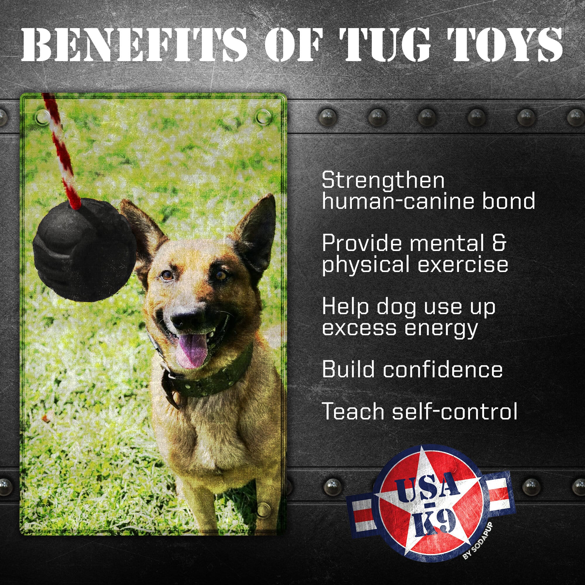 USA-K9 Magnum Stars and Stripes Rubber Dog Toy | 4-in-1 K9 Reward Toy | USA Made