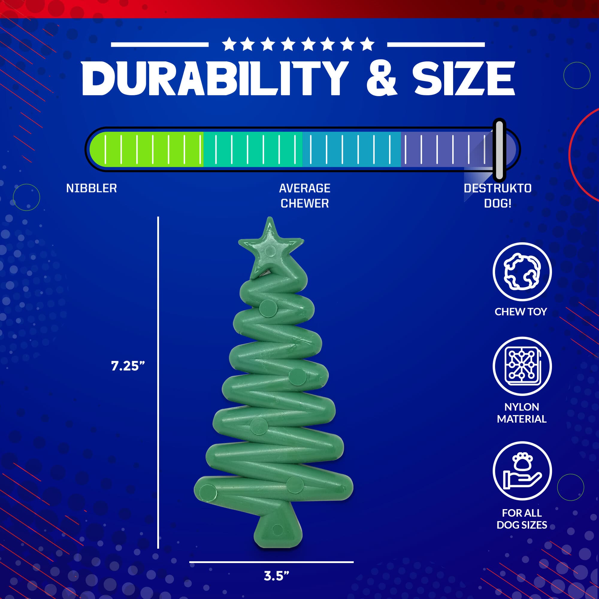 Christmas Tree Nylon Dog Chew Toy for Aggressive Chewers | USA Made