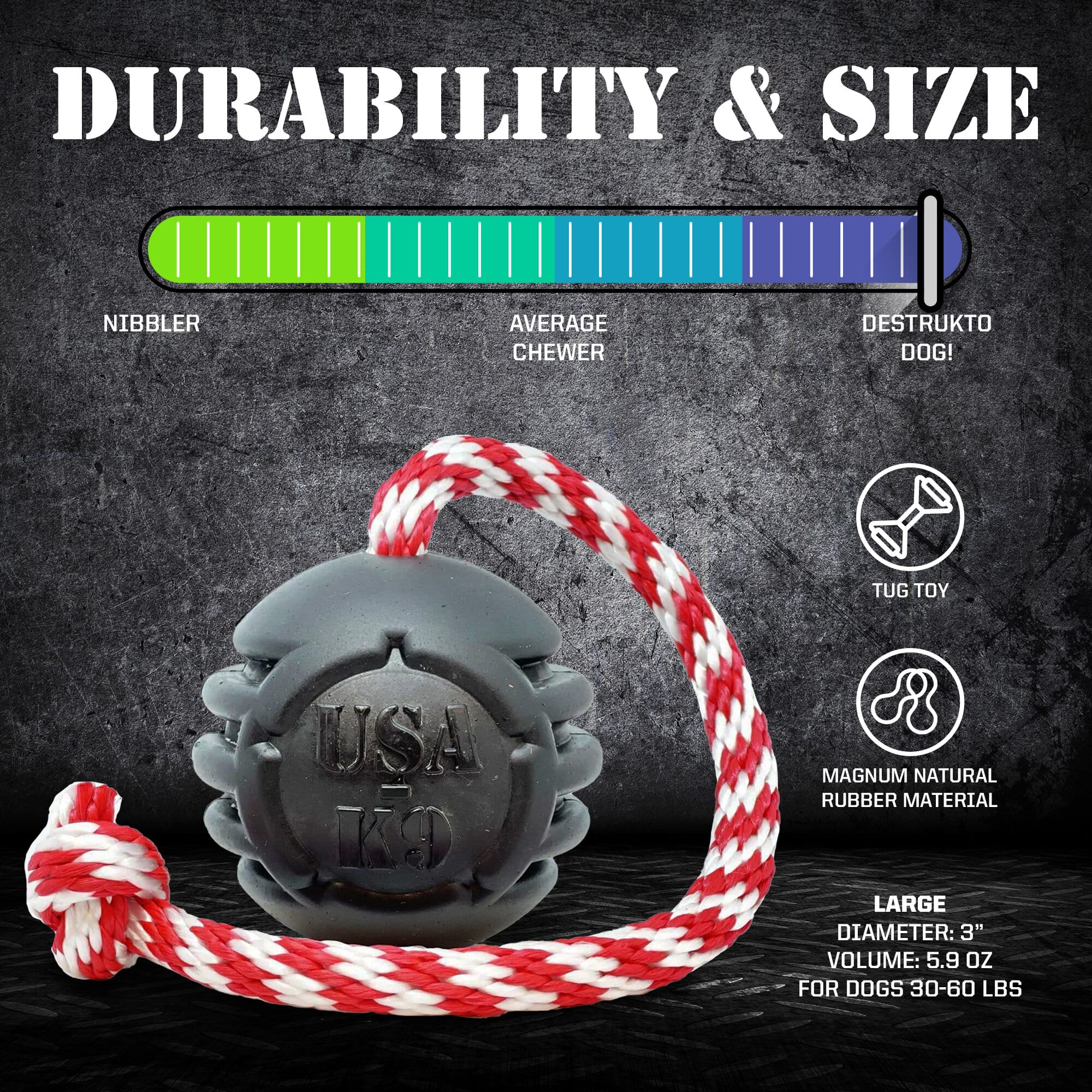 USA-K9 Magnum Stars and Stripes Rubber Dog Toy | 4-in-1 K9 Reward Toy | USA Made