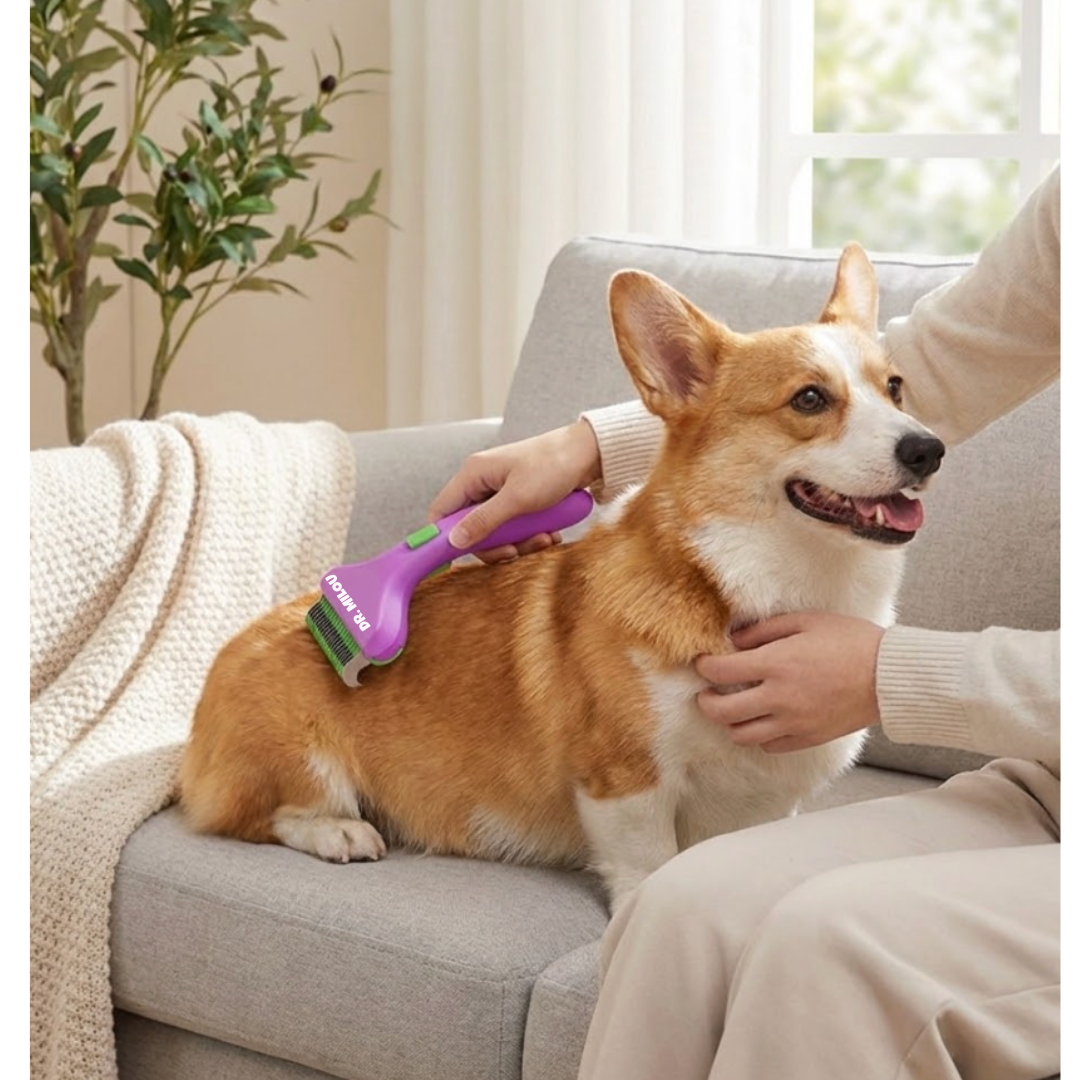 CalmCare Dematting Rake – One-Click Fur Release Grooming Brush | Dr. Milou