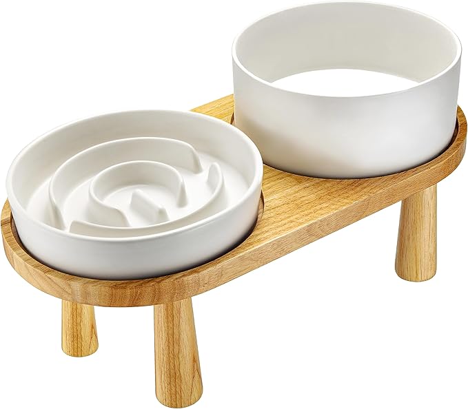 MOPANG Ceramic Elevated Slow Feeder Bowl Set for Medium & Large Dogs — White