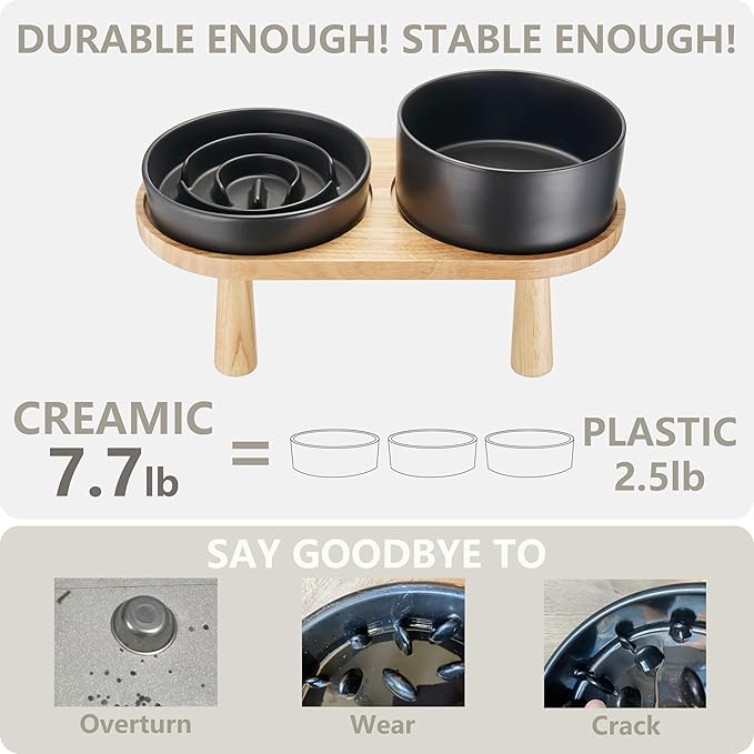 MOPANG Ceramic Elevated Slow Feeder Bowl Set for Medium & Large Dogs — Black