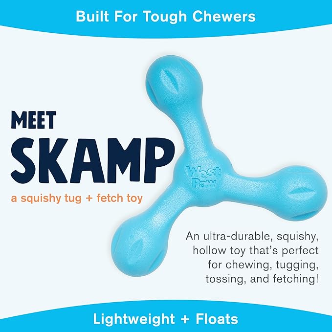 West Paw Zogoflex Air Skamp — Large, Aqua Blue | Tug & Fetch Stick