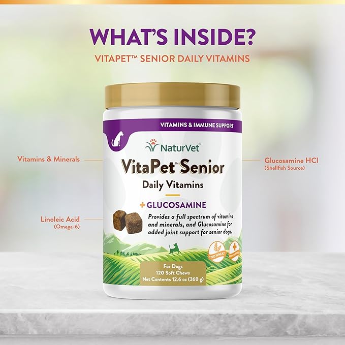 NaturVet VitaPet Senior Daily Vitamins + Glucosamine — 120 ct Soft Chews