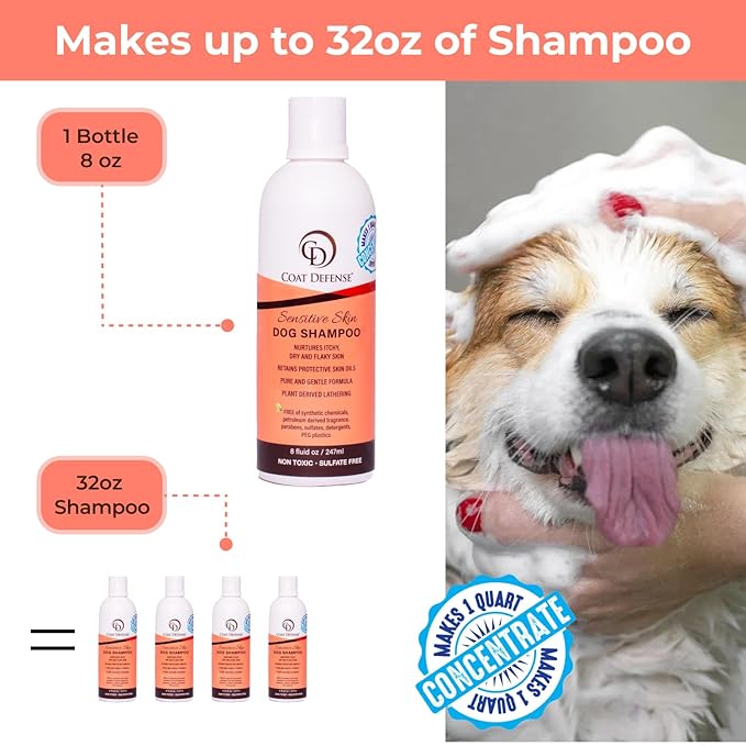 Coat Defense Sensitive Dogs Shampoo — 8 oz Concentrate (Makes 32 oz)