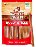 Natural Farm Thin Bully Sticks — 6 Inch, 10 Pack | Odor-Free