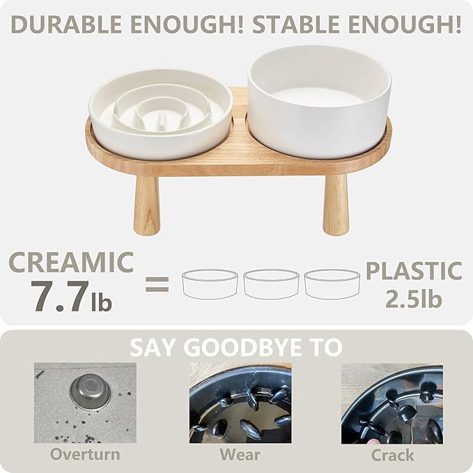 MOPANG Ceramic Elevated Slow Feeder Bowl Set for Medium & Large Dogs — White