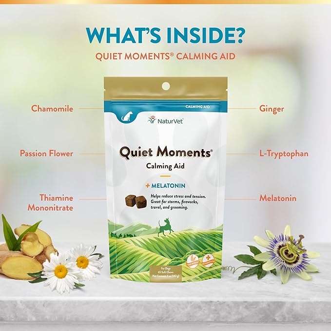 NaturVet Quiet Moments Calming Soft Chews — 65 ct | Melatonin + Chamomile