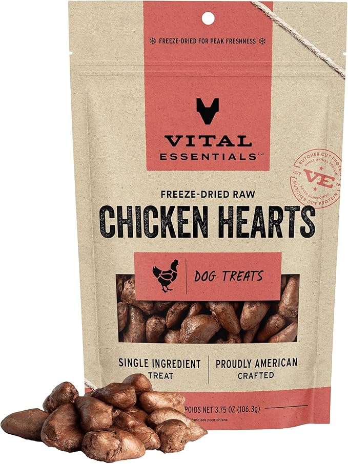 Vital Essentials Chicken Hearts Dog Treats — 3.75 oz | Freeze-Dried Raw