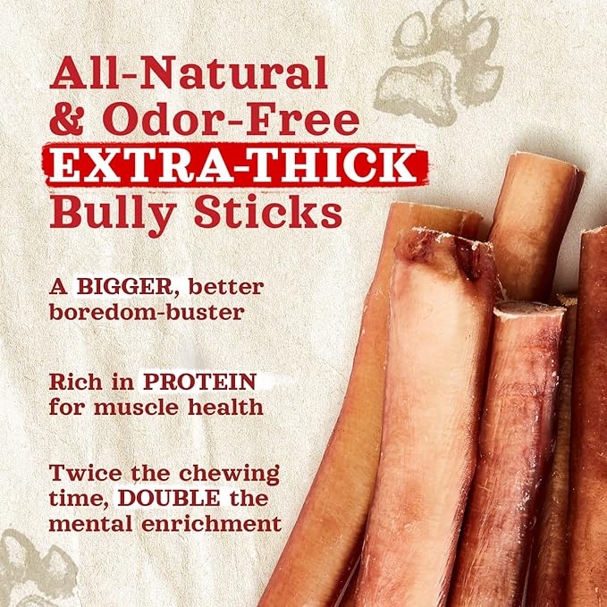 Natural Farm Thick Bully Sticks — 12 Inch, 5 Pack | Odor-Free