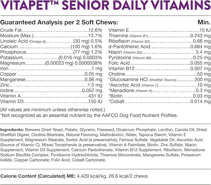 NaturVet VitaPet Senior Daily Vitamins + Glucosamine — 120 ct Soft Chews