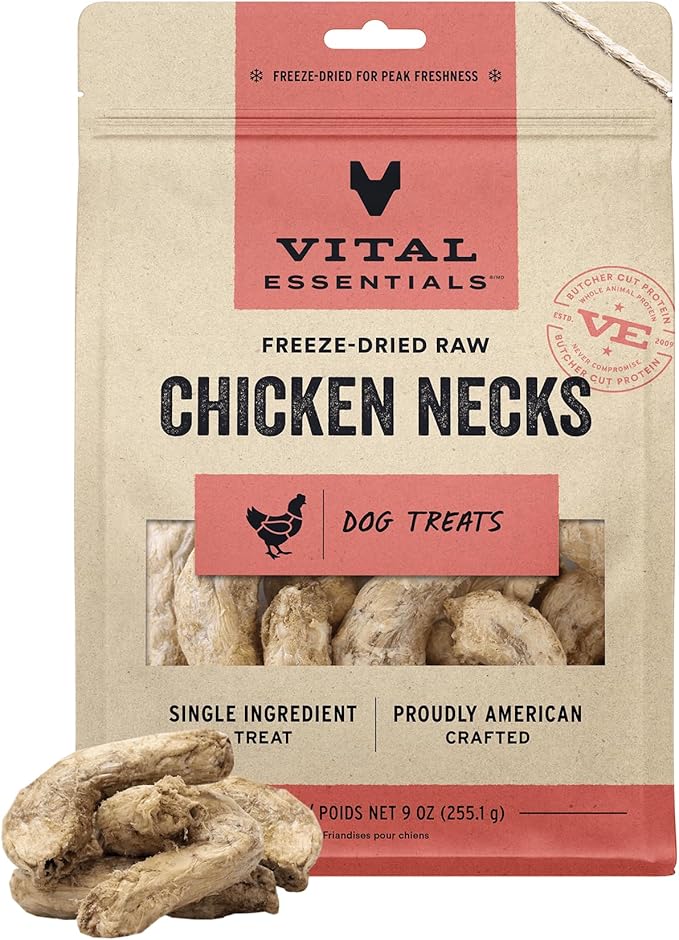 Vital Essentials Chicken Necks Dog Treats — 9 oz | Freeze-Dried Raw