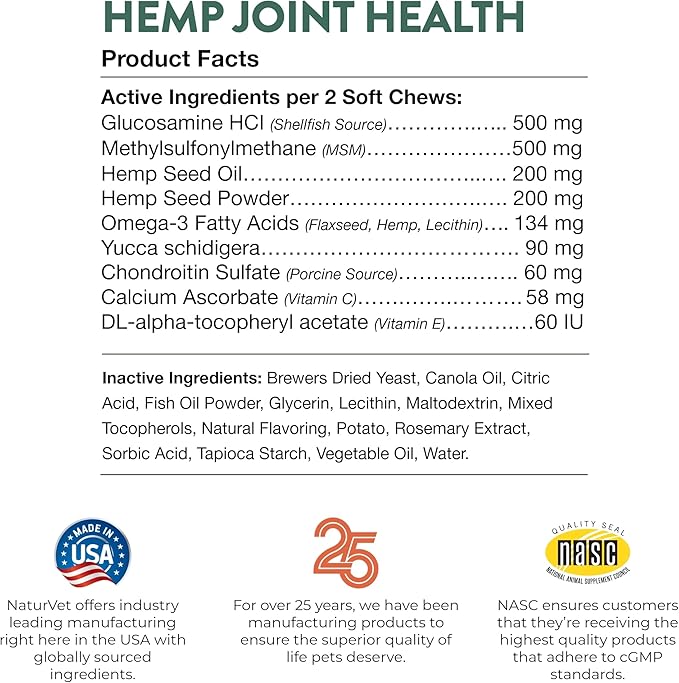 NaturVet Hemp Joint Health Hip & Joint Support — 240ct