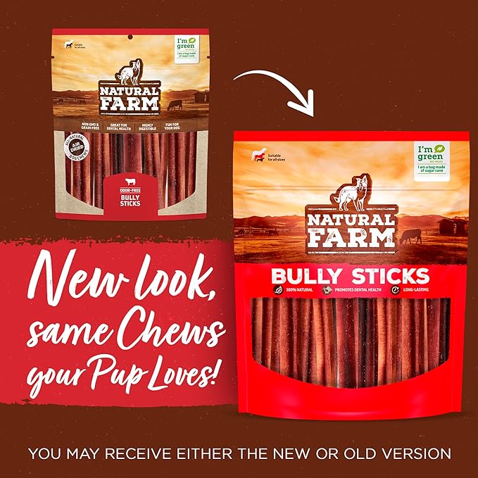 Natural Farm Thin Bully Sticks — 6 Inch, 10 Pack | Odor-Free
