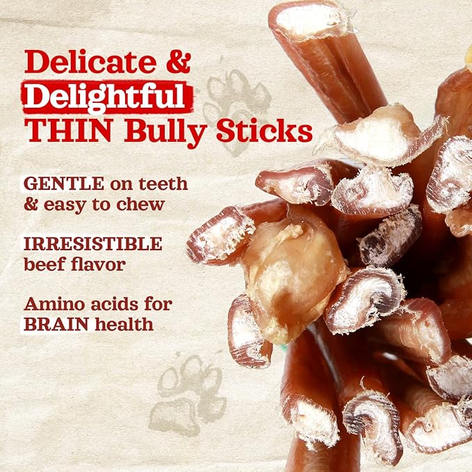 Natural Farm Thin Bully Sticks — 12 Inch, 12 Pack | Odor-Free