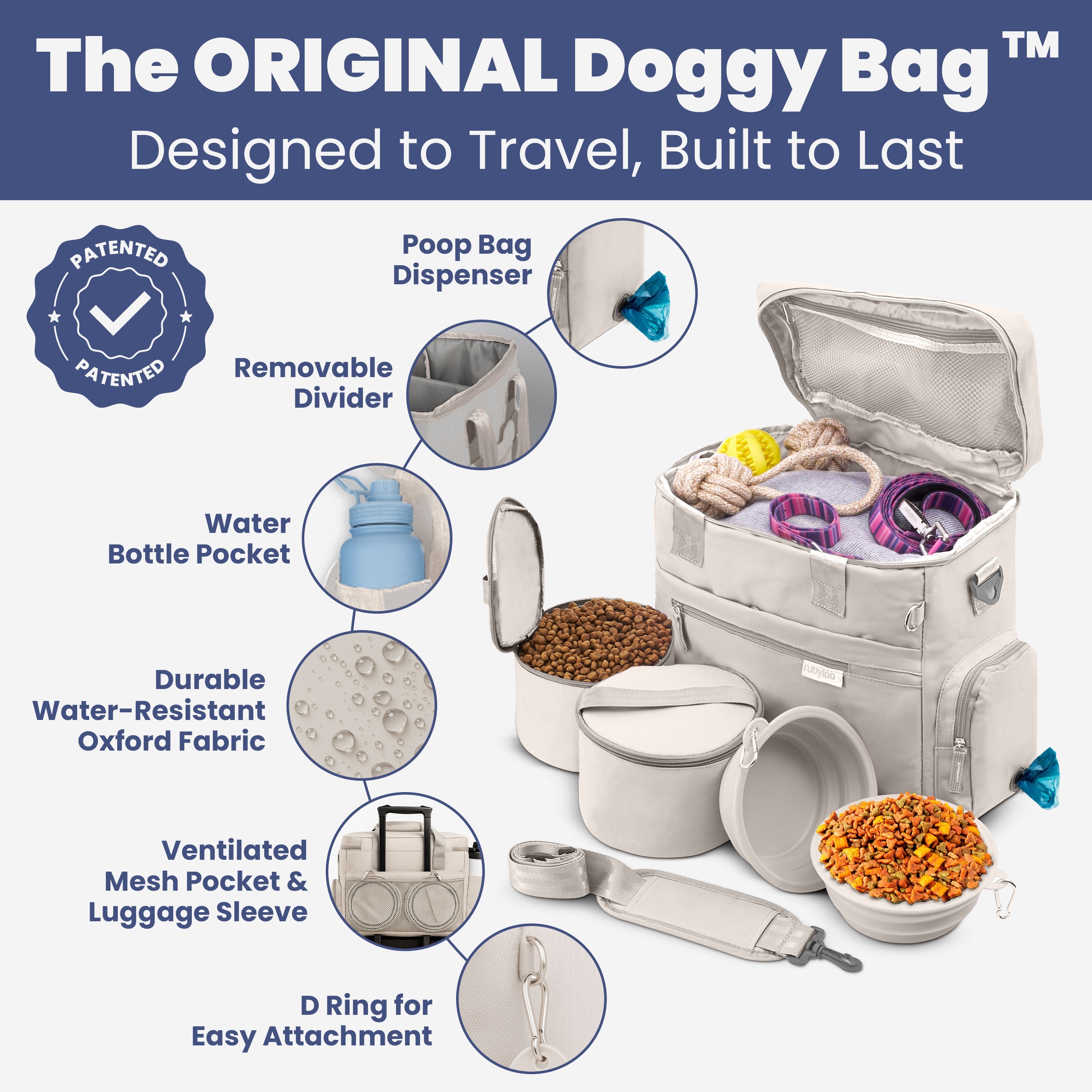 The Original Doggy Bag™ – Dog Travel Bag with Bowls & Food Containers | Rubyloo