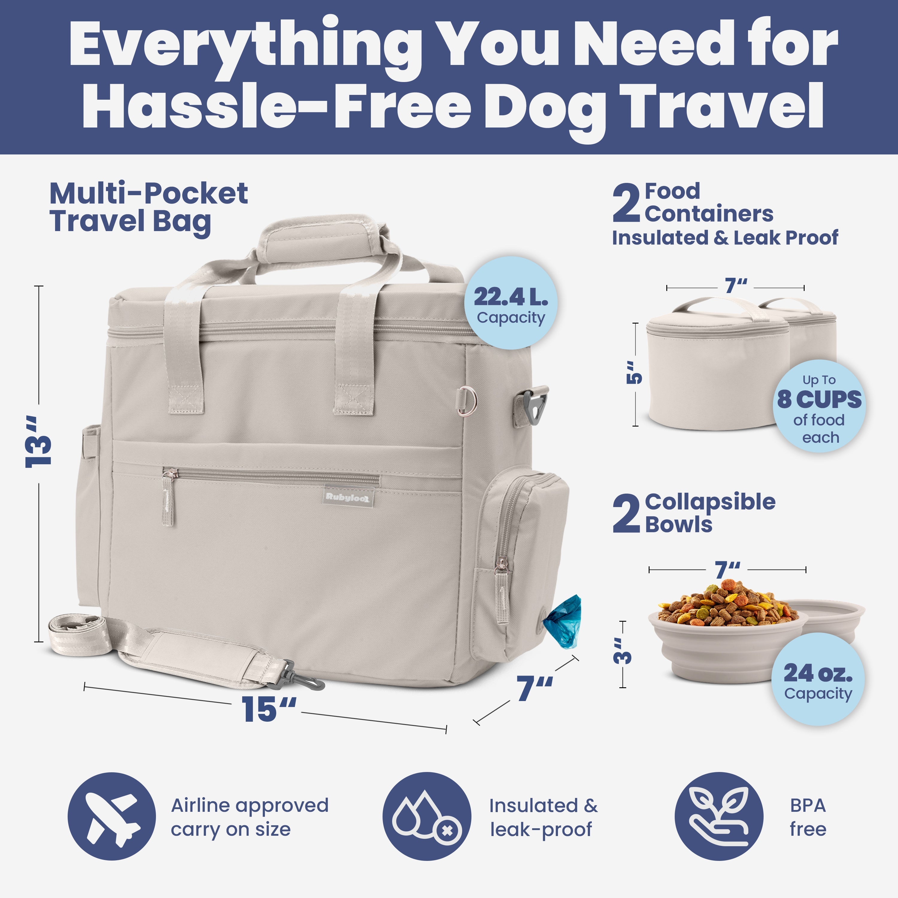The Original Doggy Bag™ – Dog Travel Bag with Bowls & Food Containers | Rubyloo