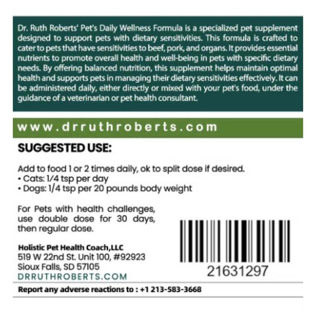 Pet's Daily Wellness Formula – Glandular-Free Daily Multivitamin for Dogs & Cats | Dr. Ruth Roberts