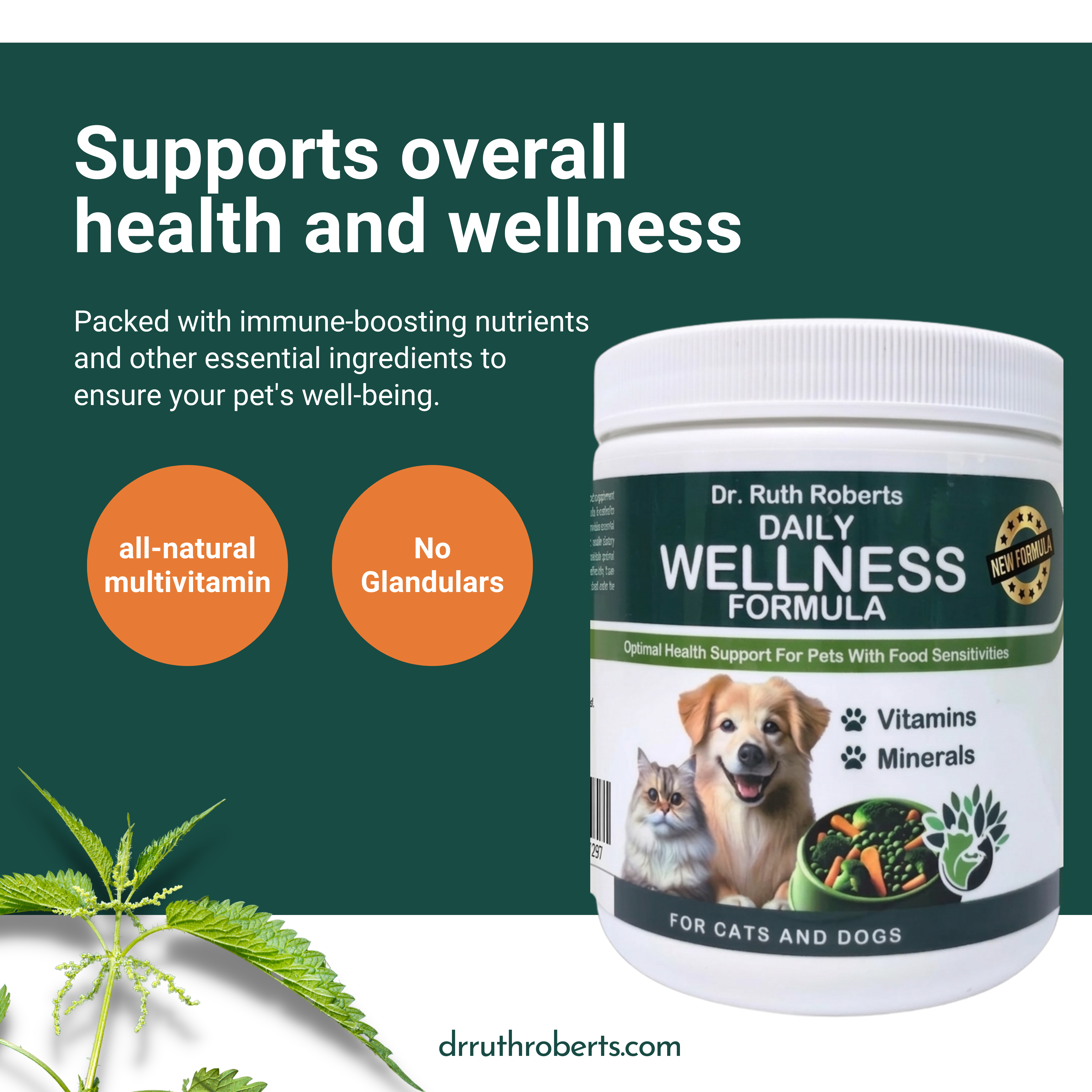 Pet's Daily Wellness Formula – Glandular-Free Daily Multivitamin for Dogs & Cats | Dr. Ruth Roberts