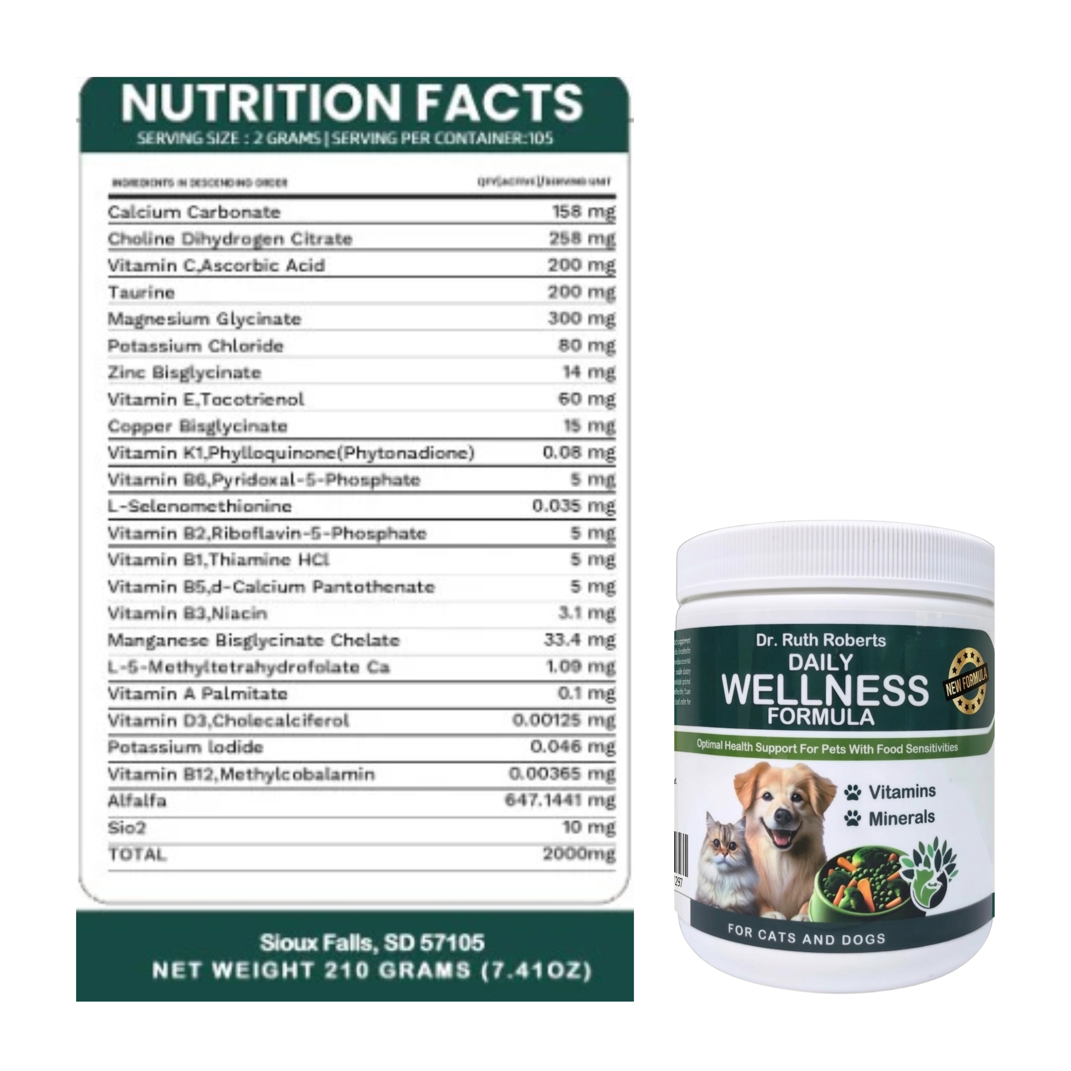 Pet's Daily Wellness Formula – Glandular-Free Daily Multivitamin for Dogs & Cats | Dr. Ruth Roberts
