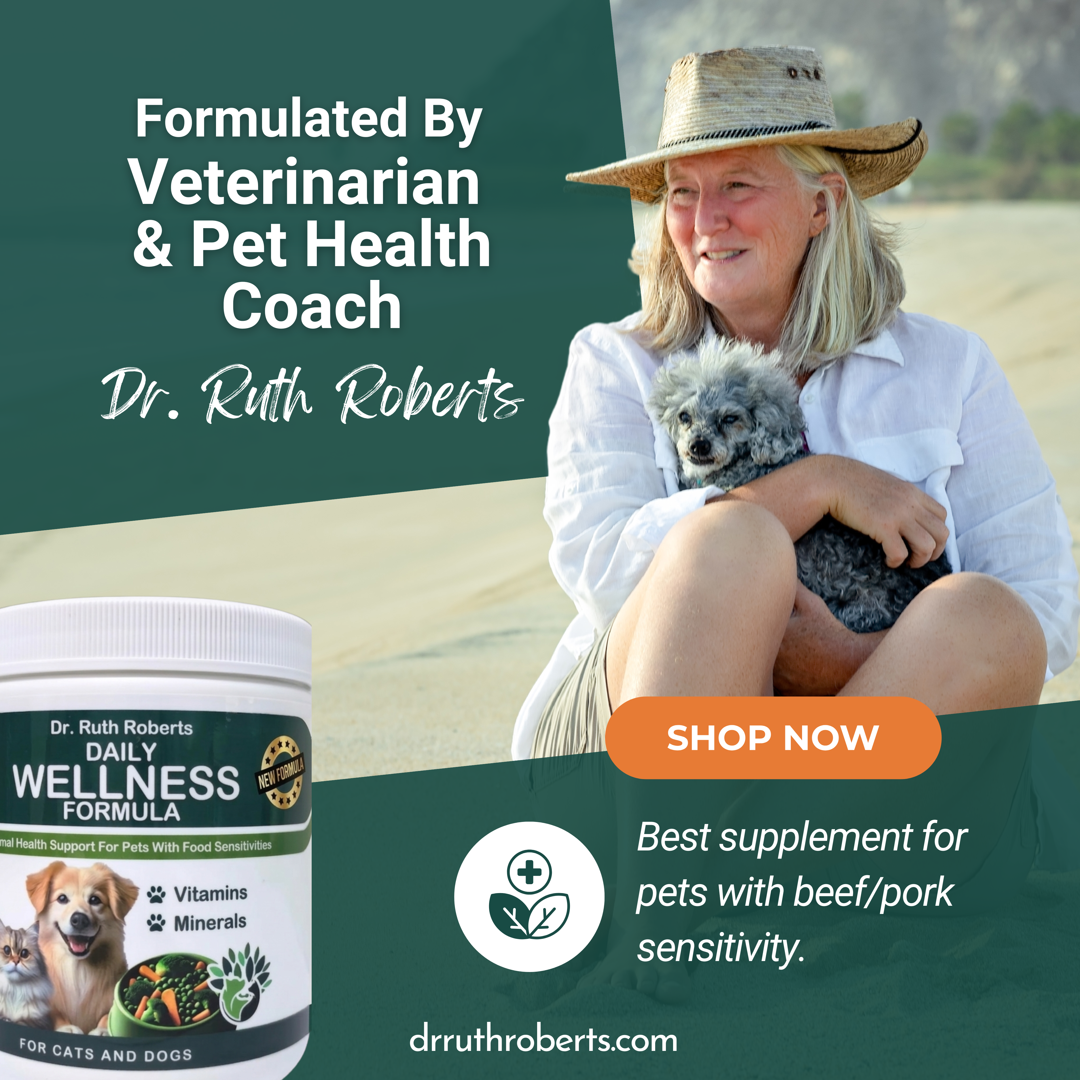 Pet's Daily Wellness Formula – Glandular-Free Daily Multivitamin for Dogs & Cats | Dr. Ruth Roberts